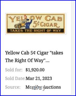 Vintage Yellow Cab 5 Cent Cigar Policeman Automobile 18 Metal Gasoline Oil Sign