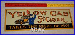 Vintage Yellow Cab 5 Cent Cigar Policeman Automobile 20 Metal Gasoline Oil Sign