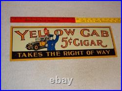 Vintage Yellow Cab 5 Cent Cigar Policeman Automobile 20 Metal Gasoline Oil Sign