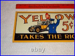 Vintage Yellow Cab 5 Cent Cigar Policeman Automobile 20 Metal Gasoline Oil Sign