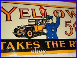 Vintage Yellow Cab 5 Cent Cigar Policeman Automobile 20 Metal Gasoline Oil Sign