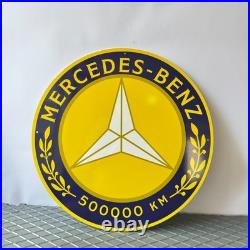 Vintage Yellow Mercedes-Benz 500000 KM Award Heavy Metal Sign (19.7 inches)