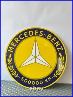 Vintage Yellow Mercedes-Benz 500000 KM Award Heavy Metal Sign (19.7 inches)