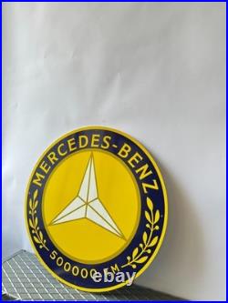 Vintage Yellow Mercedes-Benz 500000 KM Award Heavy Metal Sign (19.7 inches)
