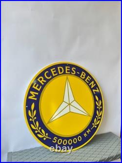 Vintage Yellow Mercedes-Benz 500000 KM Award Heavy Metal Sign (19.7 inches)