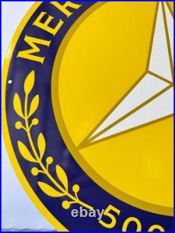 Vintage Yellow Mercedes-Benz 500000 KM Award Heavy Metal Sign (19.7 inches)