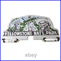 Vintage Yellowstone Park License Plate Topper Sign Ad on Automobile Topper