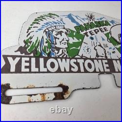 Vintage Yellowstone Park License Plate Topper Sign Ad on Automobile Topper