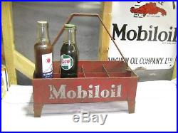 Vintage and Original Mobiloil Motor Oil Bottle Crate Garage Sign Rare Find