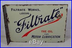 Vintage c1920 Filtrate Oil Motor Lubrication Double Sided Enamel Sign