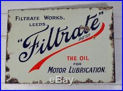 Vintage c1920 Filtrate Oil Motor Lubrication Double Sided Enamel Sign