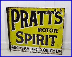 Vintage c1920 Pratt's Motor Spirit Double Sided Enamel Sign #2
