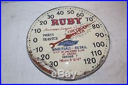 Vintage c1950 Ruby Chevrolet Dealership Gas Oil 12 Metal Glass Thermometer Sign