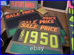 Vintage car Dealer Cardboard Advertising Signs (13) 22 x14 & (6) price & (2) sh