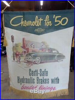 Vintage chevrolet dealership advertising banner sign silk gas oil WOW