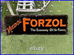 Vintage early Veedol Forsol Motor Oil Metal Gasoline Ford Auto Gas Sign 42 by 14