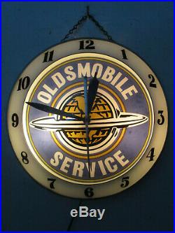 Vintage lighted Oldsmobile Service Bubble Glass Clock LQQK very rare