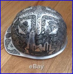 Vintage mid-east Persian engraved aluminum hard hat Mine Safety Ap. Bahrain
