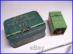 Vintage nos 40s Ford emergency Bulb & fuse kit tin box can head tail lights lamp