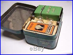 Vintage nos 40s Ford emergency Bulb & fuse kit tin box can head tail lights lamp