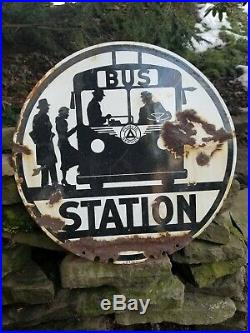 Vintage old porcelain original double sided bus station sign oil gas car truck