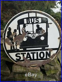 Vintage old porcelain original double sided bus station sign oil gas car truck
