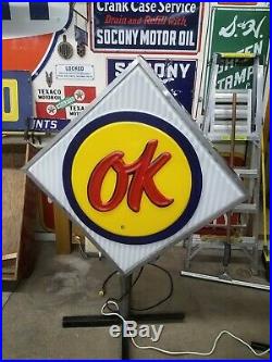 Vintage original CHEVROLET CHEVY OK USED CARS Lighted AUTO Dealer SIGN 3' x 6