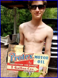 Vintage original Protex Motor Oil Metal curb or station sign auto gas 19 by 23