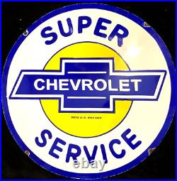 Vntg Art CHEVROLET SUPER SERVICE PORCELAIN SIGN Rare Advertising 30 Ford Harley