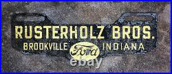 Vtg 1940s Ford Dealership Schmaltz Paint License Plate Topper Sign Brookville IN