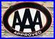 Vtg-1950s-AAA-America-Automobile-Association-Double-Sided-Porcelain-Ad-Sign-30-01-kj