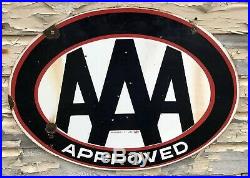 Vtg 1950s AAA America Automobile Association Double Sided Porcelain Ad Sign 30