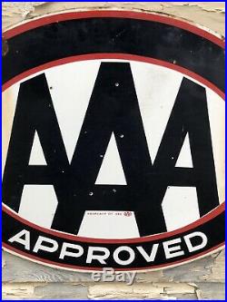 Vtg 1950s AAA America Automobile Association Double Sided Porcelain Ad Sign 30