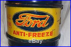 Vtg 40s FORD ANTI-FREEZE 54 Gallon DRUM Barrel Can Antifreeze Oil Gas Sign