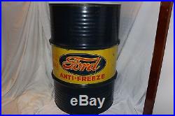 Vtg 40s FORD ANTI-FREEZE 54 Gallon DRUM Barrel Can Antifreeze Oil Gas Sign