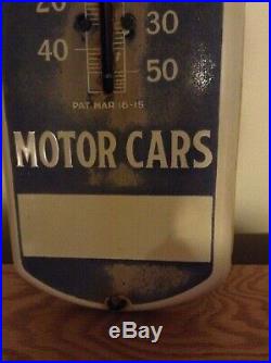 Vtg Antique 1915 Buick Motor Cars Blue Porcelain Thermometer with Wood Back Works