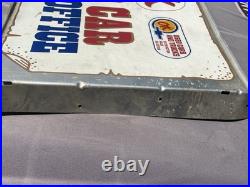 Vtg CHEVROLET OK USED CAR CORRAL OFFICE COWBOY METAL GASOLINE OIL SIGN Flange