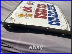 Vtg CHEVROLET OK USED CAR CORRAL OFFICE COWBOY METAL GASOLINE OIL SIGN Flange