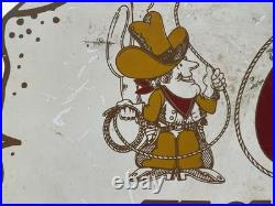 Vtg CHEVROLET OK USED CAR CORRAL OFFICE COWBOY METAL GASOLINE OIL SIGN Flange