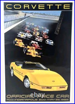 Vtg Corvette Poster 1986 Indianapolis 500 Pace Car GM Auto Dealer Advertising