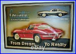 Vtg Hand Carved Wooden Corvette Stingray Sign From Dream. To Reality, Rare