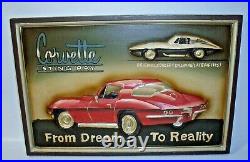 Vtg Hand Carved Wooden Corvette Stingray Sign From Dream. To Reality, Rare