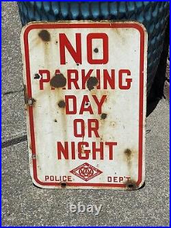 Vtg NO PARKING Day Or Night POLICE DEPT Porcelain Calif Auto Ass. DSP OG Sign