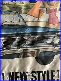 Vtg Original 1960s Chevrolet 1961 Impala Dealer Showroom Silk Banner 24 X 36