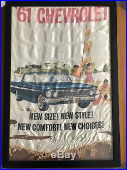 Vtg Original 1960s Chevrolet 1961 Impala Dealer Showroom Silk Banner 24 X 36