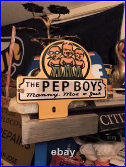Vtg Rare Pep Boys Auto Parts Advertising Original Gas Oil License Plate Topper
