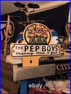 Vtg Rare Pep Boys Auto Parts Advertising Original Gas Oil License Plate Topper